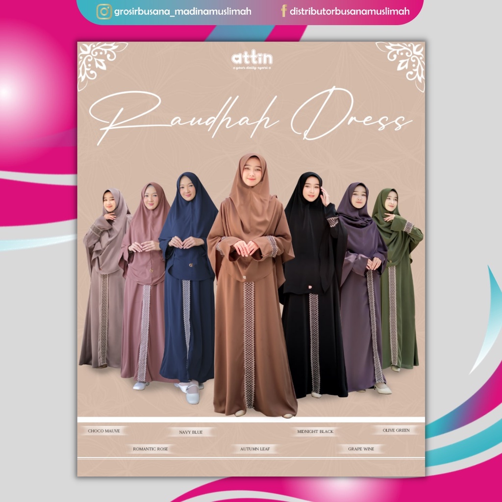 [Original] Raudhah Dress by Attin | Pakaian Wanita Muslim Gamis Terbaru Motif Polos murah | Fashion 