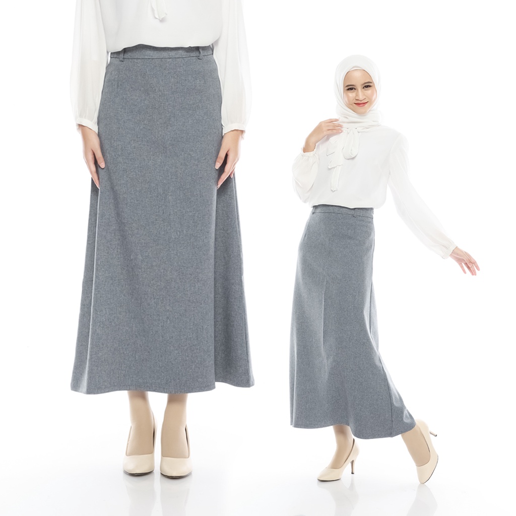 VIOLA  GREY - Rok Basic Wanita Formal Standar Bisnis Klok A Line Malabiz Warna Abu Muda Abu Abu Rok Basic Klok A Rok Dasar Rok Standar Rok Panjang Rok Santri Rok Jumbo