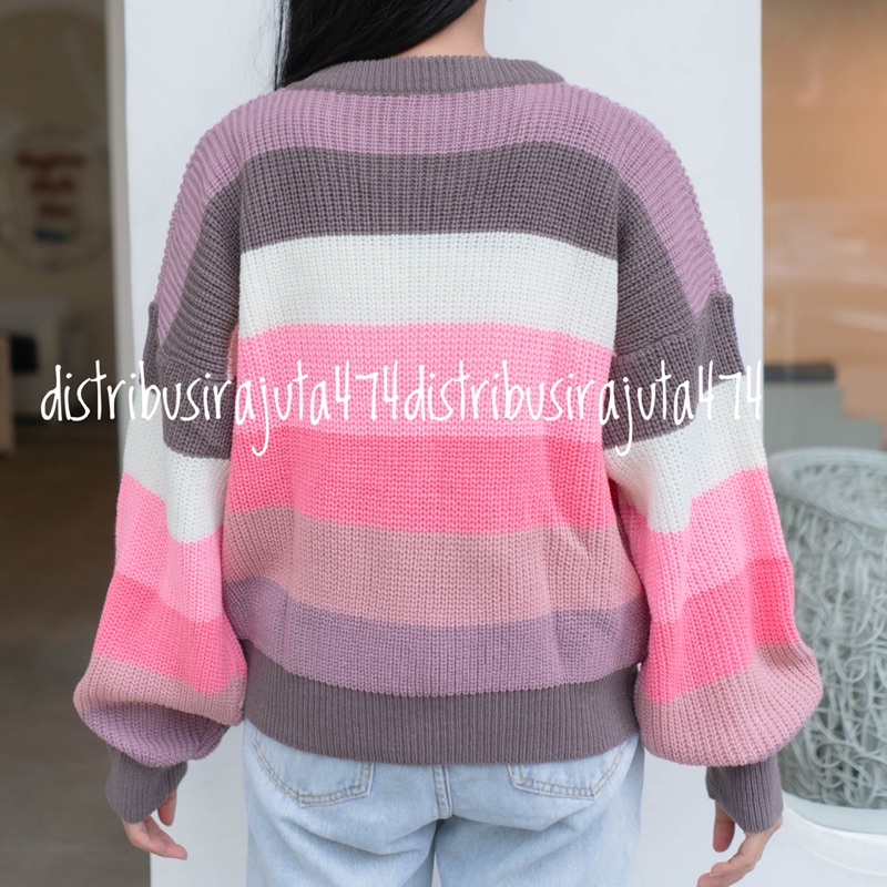 NOTHING OVERSIZE SWEATER RAJUT PELANGI SWEATER OBLONG OVERSIZE WANITA STIRIPE TEBAL