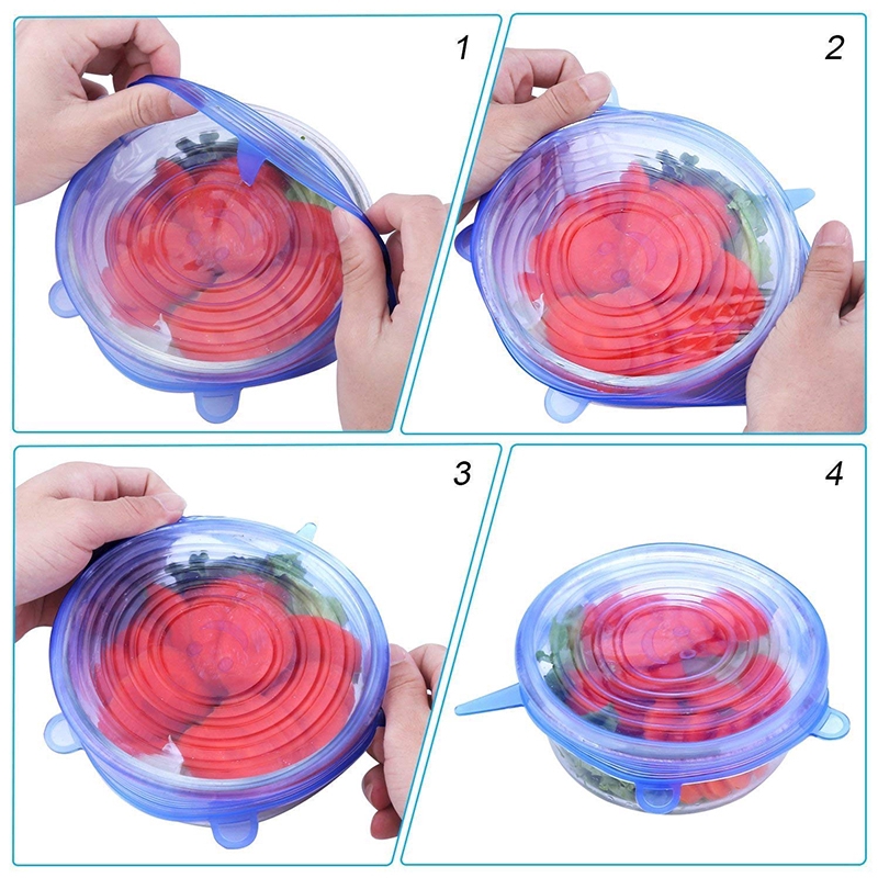 6Pcs Silicone Lids Durable Reusable Pot And Bowl Cup Food Saving Container Heat Resisting