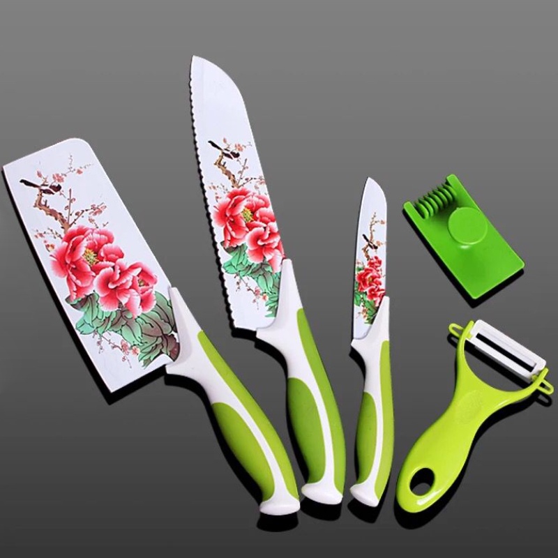 Set Pisau Dapur - 5in1 Pisau Serbaguna Motif Bunga - Pisau Jamin Tajam Best seller Pisau Anti Karat Knife set Bahan Premium