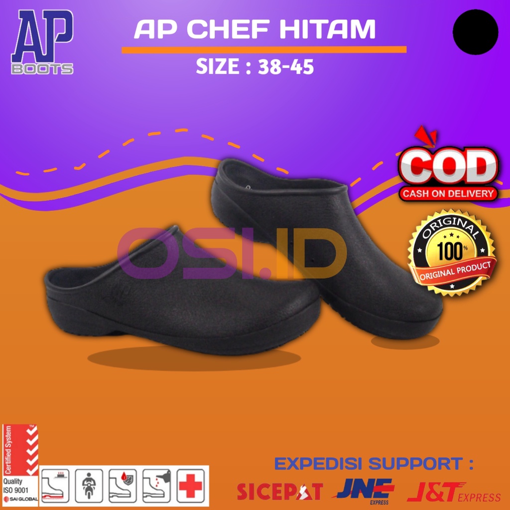OSI.ID Sepatu Chef AP CHEF Hitam - Sepatu Dapur Anti Pisau/sepatu baim selop, anti slip/sepatu karet