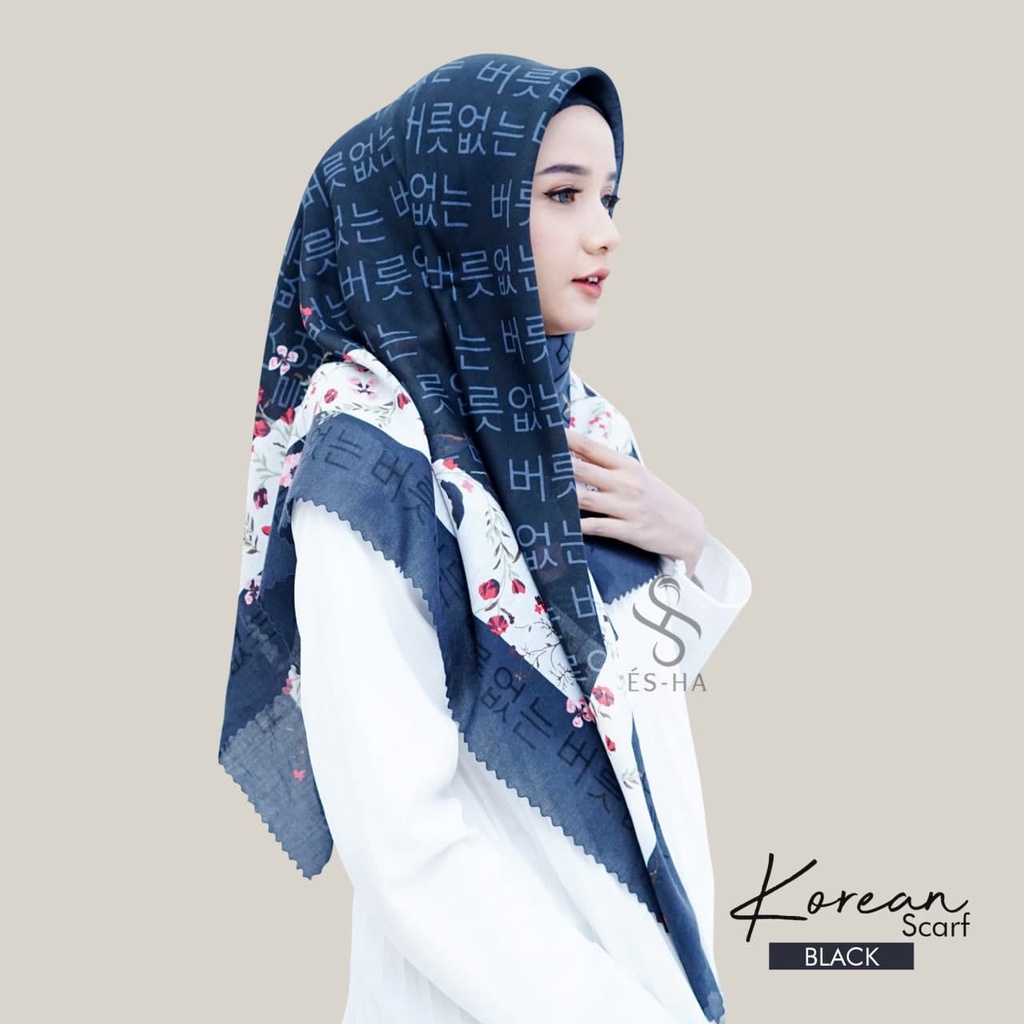 (PART 1) Series Hijab Motif Voal / Segiempat Motif Voal Premium Exclusive-KOREAN HITAM