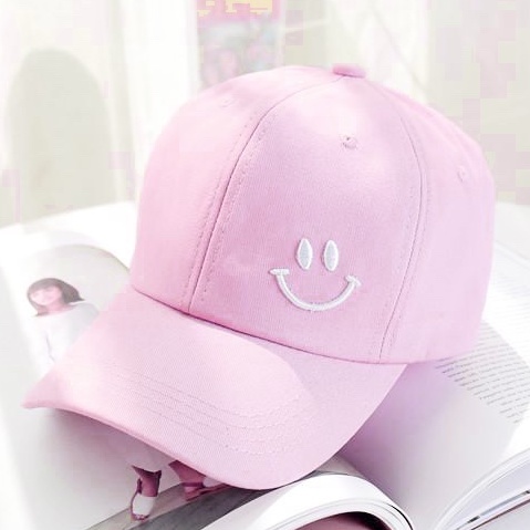 Topi Baseball Bordir Gaya Korea Pria Wanita Reclusive Challenge-Smile Soft Pink