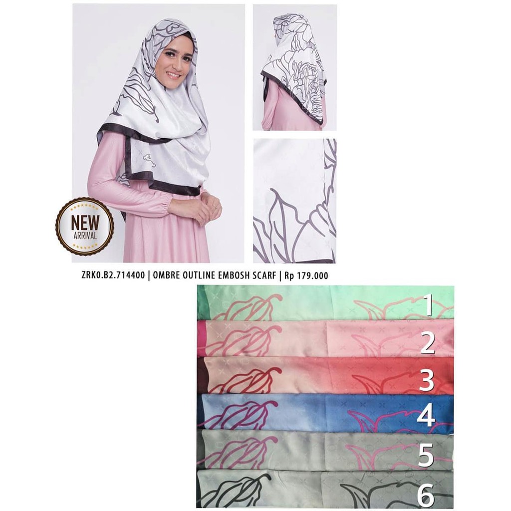 Fashion Muslim Hijab Jilbab Segiempat Ombre Outline Embosh Scarf Zoya