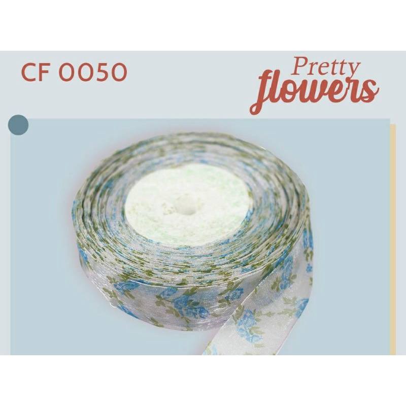 (5 meter) Pita Roll Organdi Motif Pretty Flowers CF0050 - 4 Pilihan Warna