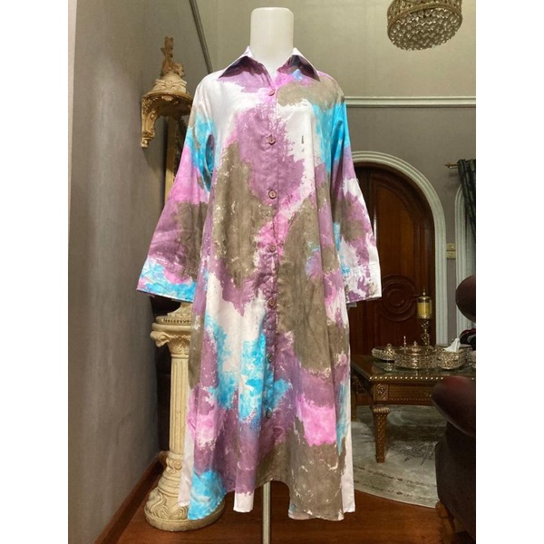 Zaja - Baju Atasan Muslim Perempuan Dewasa Mewah Tunik Tie Dye Motif Cantik &amp; Kasual Fashion Muslim Full Color Kekinian Pakaian Kasual Cewek 2022 Long Tunik Cantik