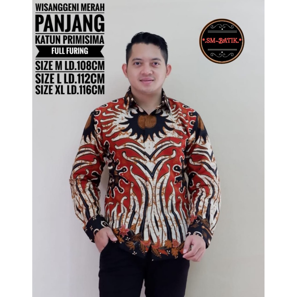 WISANGGENI MERAH Kemeja Batik Pria Lengan Panjang | Hem Batik Pria FULL FURING SM BATIK