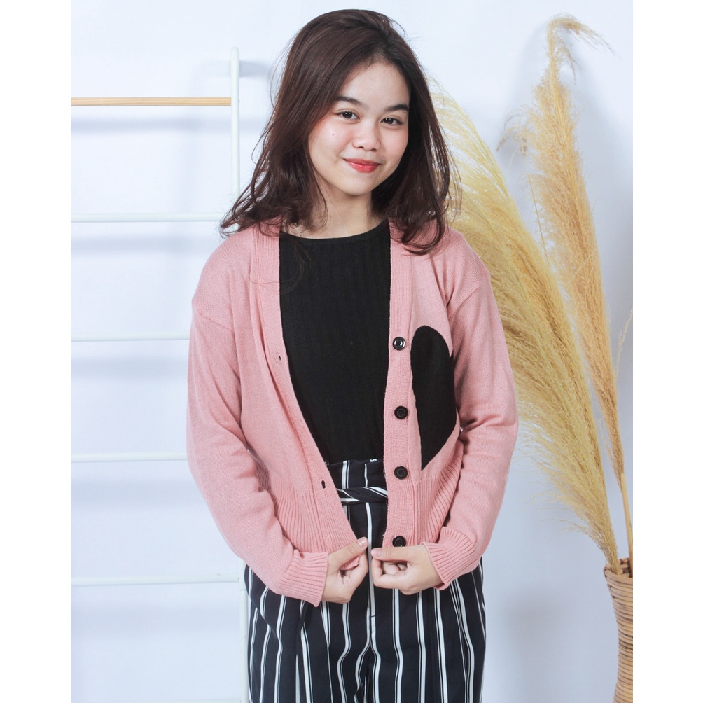 ZAHRA - Pakaian Wanita Cardigan Rajut Halus BLACK HEART Cardy