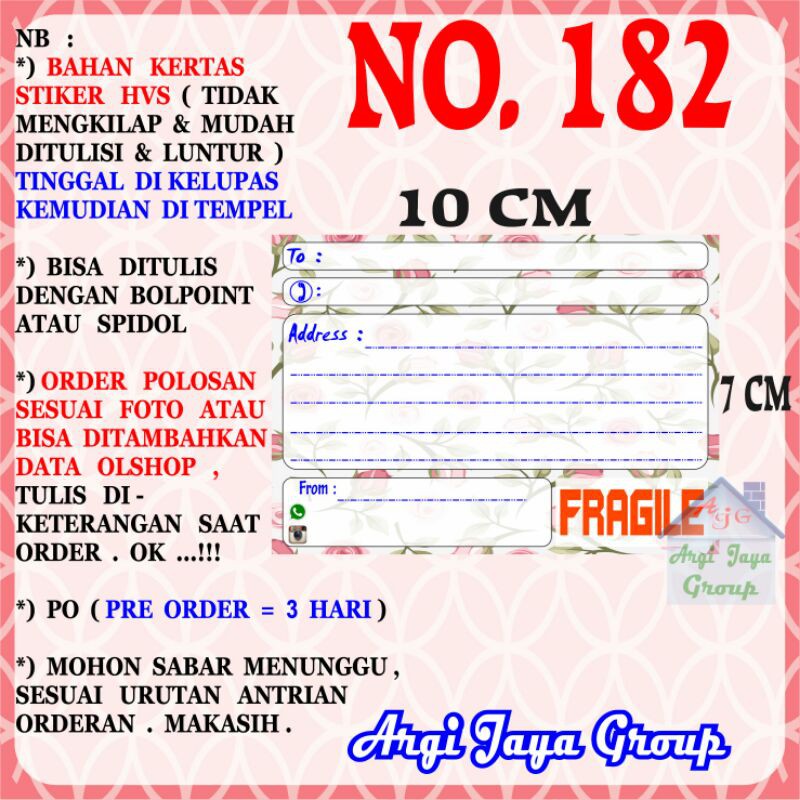 

Stiker HVS - Stiker Pengiriman - Sticker Alamat Olshop Murah Nomer 182-10x7cm
