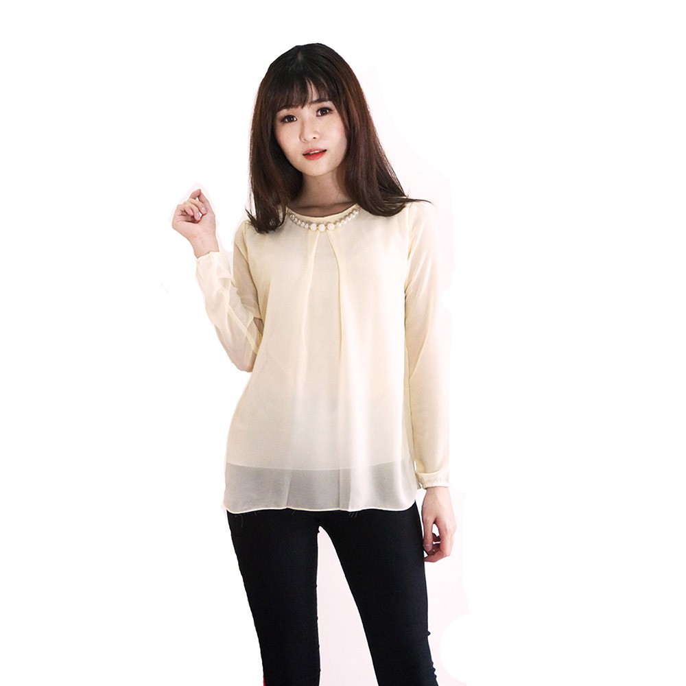 Blus Sifon Tangan Panjang Gaya Korea Terbaru - Necklace LS