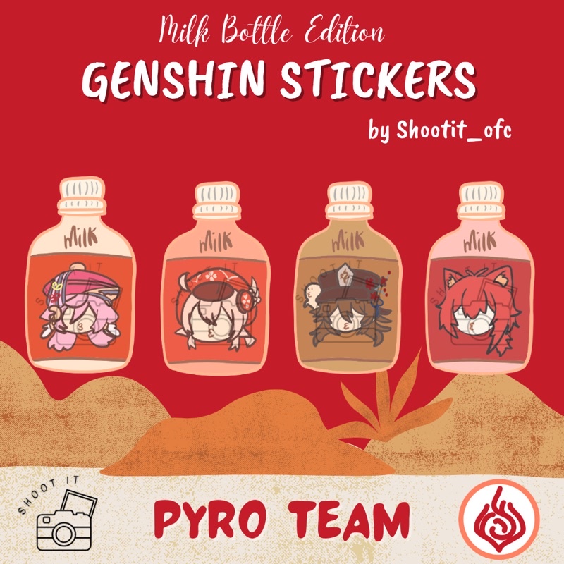 

Shoot It - Genshin Impact Stickers ( Stiker ) Pyro Team Yanfei Klee Hutao Diluc Journaling