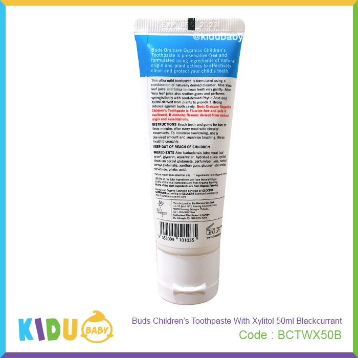 Buds Organics Children's Toothpaste With Xylitol 50ml Kidu Baby