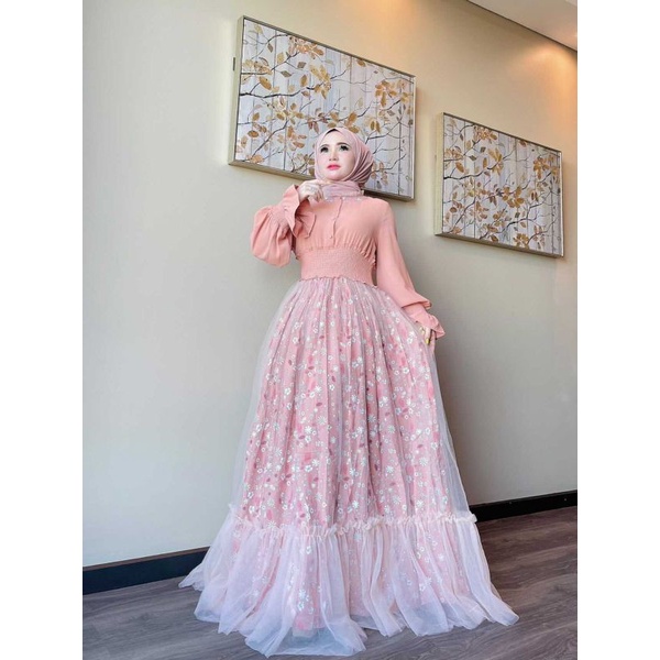 Salsa gamis bunga tile vivorie premium/salsa dress vivorie premium