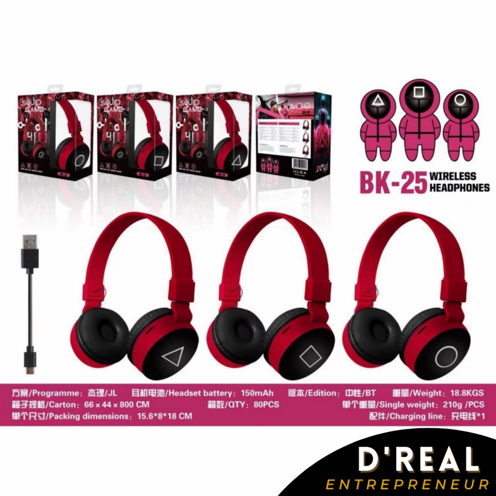 Headphone Bluetooth Bando Squid Game BK-25 Headset Gaming Support SD