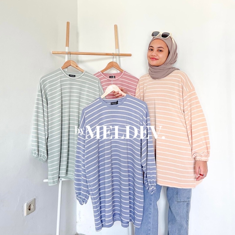 Bymeldev Oversize Stripes Top Kaos Salur Nonbusui Busui