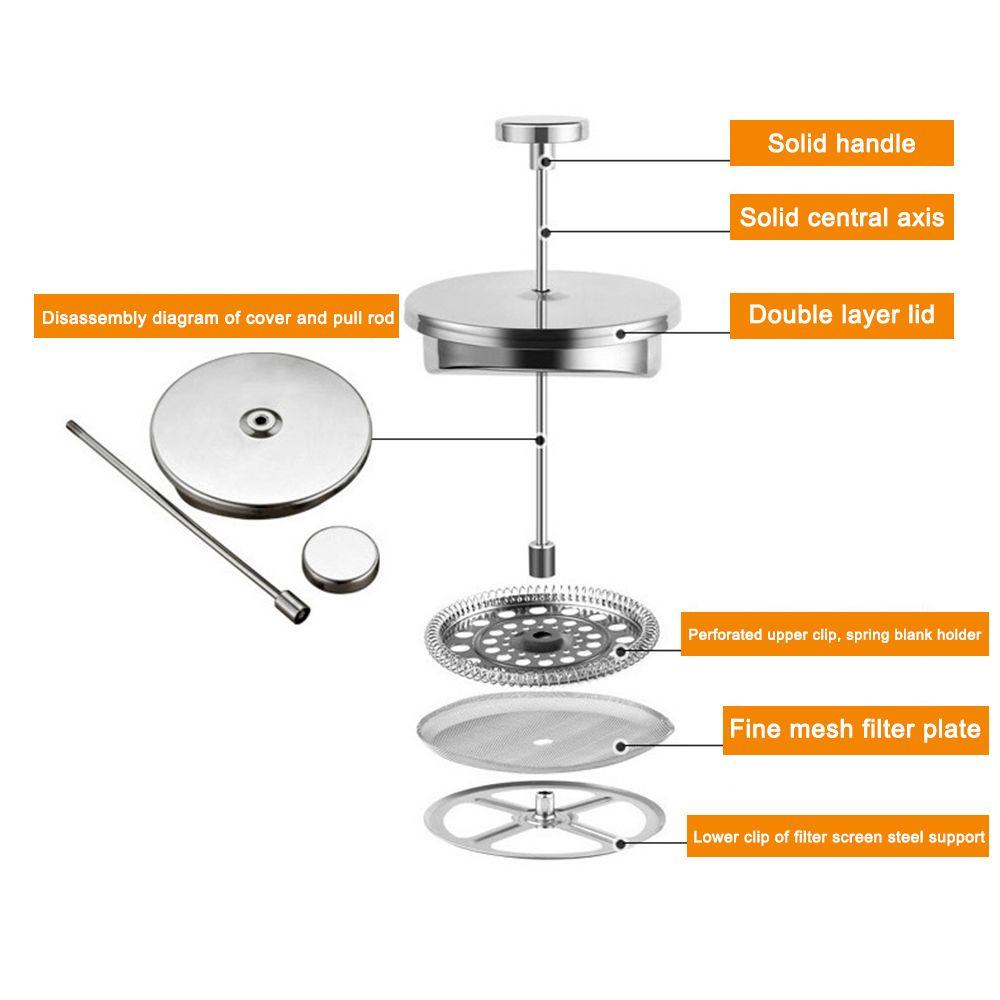 Solighter French Press Coffee Maker Alat Pembuat Teh Tahan Panas Manual Press Kopi304 Stainless Steel