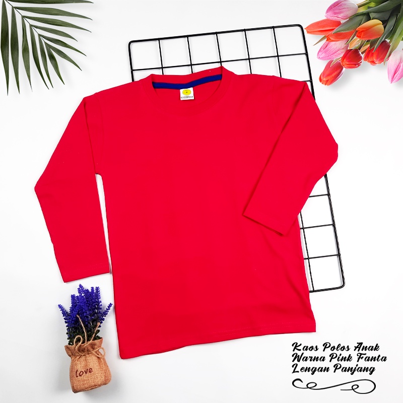 KAOS POLOS ANAK PREMIUM COTTON | KAOS UNISEX BISA COWOK CEWEK | WARNA PINK FANTA - LENGAN PANJANG