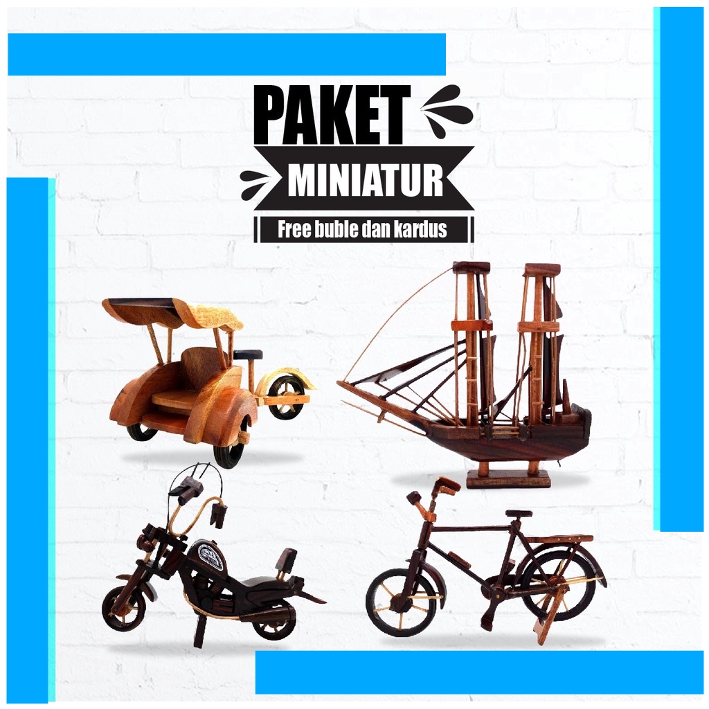 Miniature Paket isi 4pcs - Miniatur dari kayu - Koleksi Miniatur Kayu Jogja