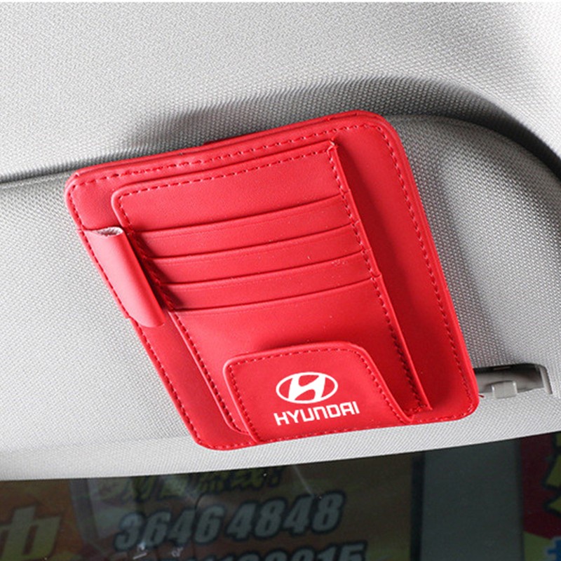 Hyundai Tas Pouch Organizer CD DVD Kacamata Pen Bahan Kulit Untuk Sun Visor Mobil