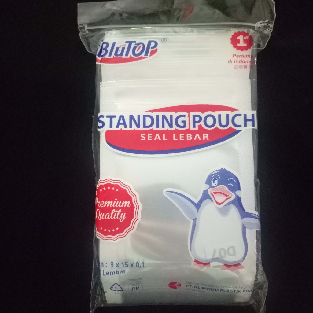 Plastik PP Standing POUCH 9x15 Food Grade Seal Lebar BluTop Klipindo