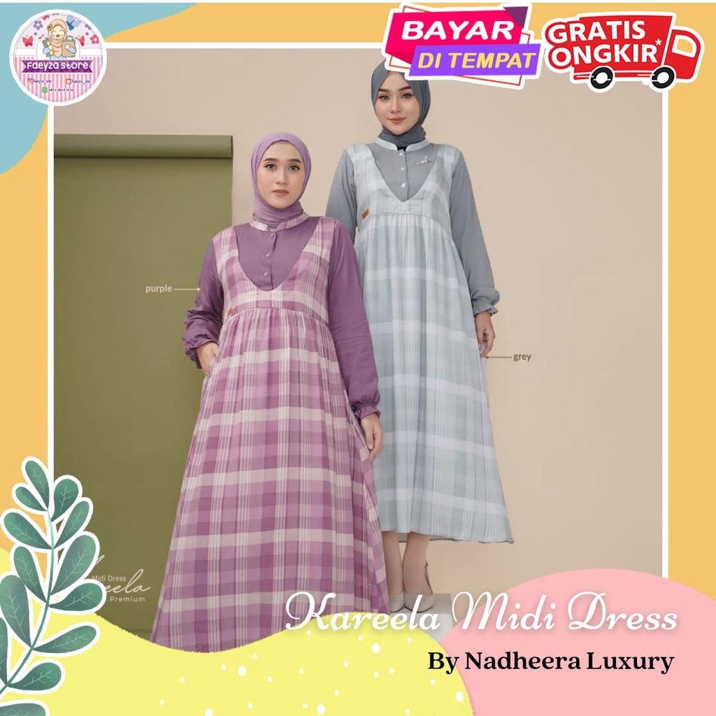 Kareela Midi Dress ORI by Nadheera Luxury Gamis Terbaru Jumbo XXXL LD 120 Rayon Premium Dress Korea 