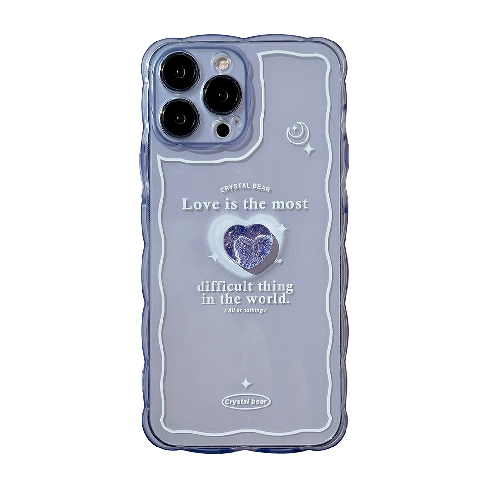 IPHONE 3d Es Kristal Cinta Hati Transparan Biru Musim Panas Lembut TPU Pelindung Ponsel Case Cover Untuk Iphone7 8 PLUS X XR XS 11 12 13 14 Mini PRO MAX SE 2020