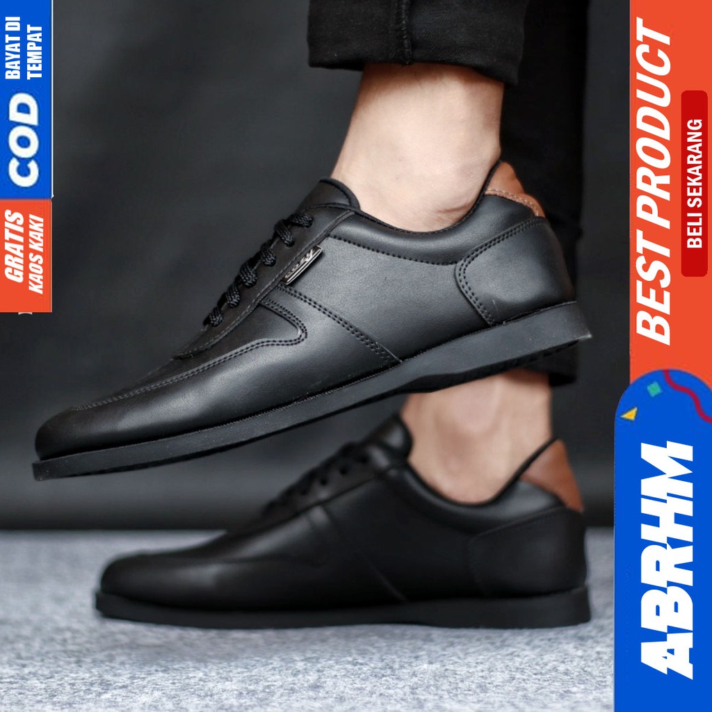 ABRHM x COSENZA Sepatu Pantofel Formal Casual Nikah Hitam Pria Kulit Pu Kerja Kantor