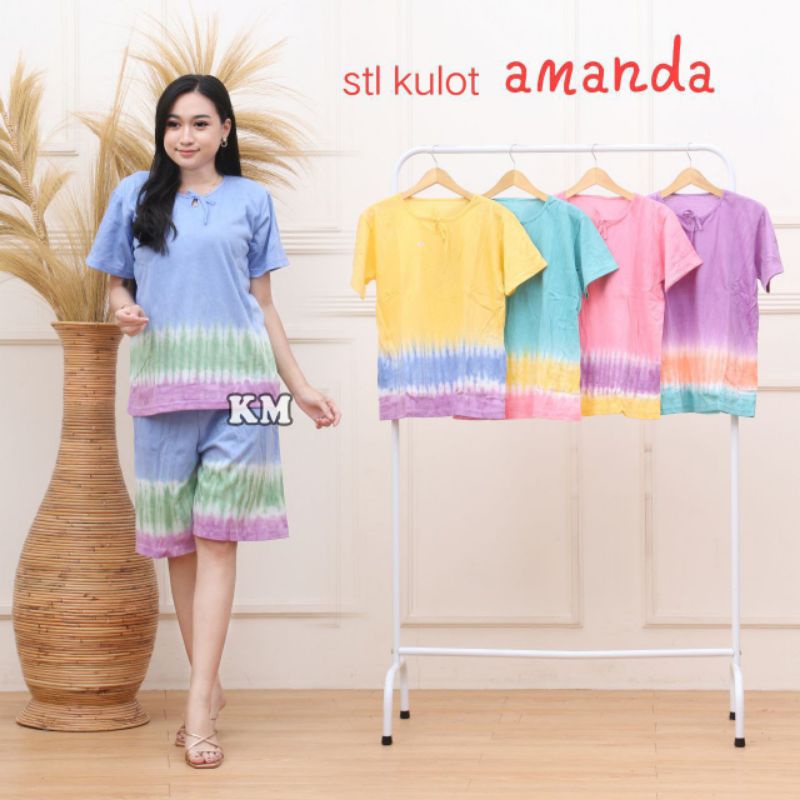 ONE SET KULOT TIE DYE KAOS COTTON ADEM SETELAN KAOS WANITA PENDEK TOP BALI KEKINIAN