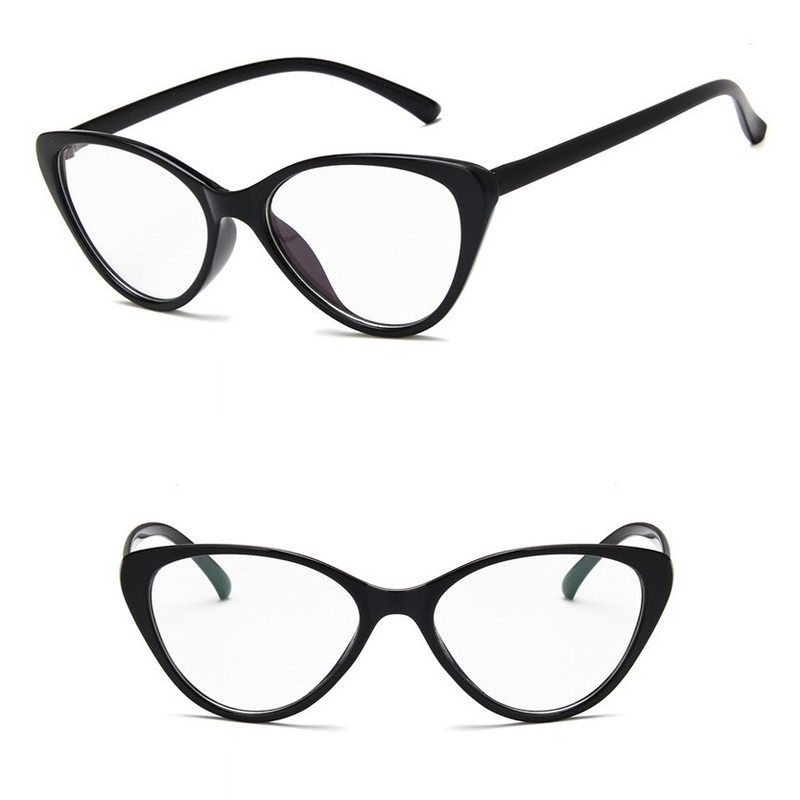 Papaozhu Kacamata Vintage Black Cat Eye Chic Blue Light Blocking Lens Eyeglasses Classic Eyewear Untuk Wanita Pria