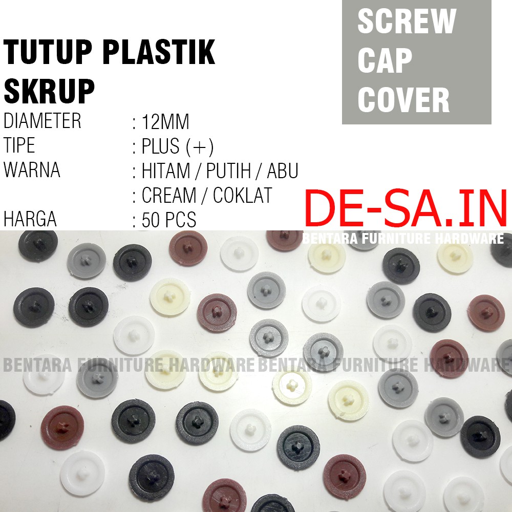 50 X Tutup Skrup Plastik Model Plus - Dop Screw Cap Cover Plastik Sekrup Tapping Flat Head