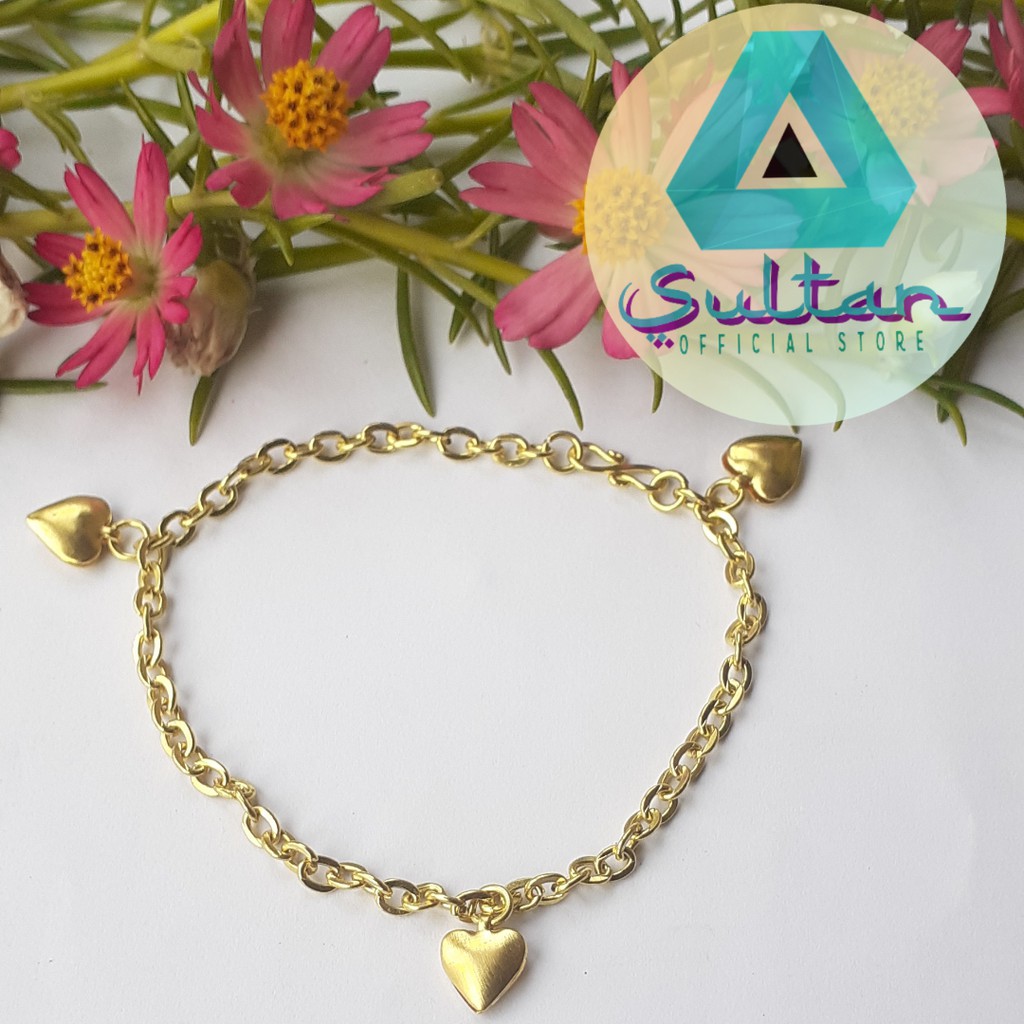 [ORIGINAL BERLAPIS EMAS 24K] Sultan Bracelet Gelang Logam Kuningan Liontin Love #GK019