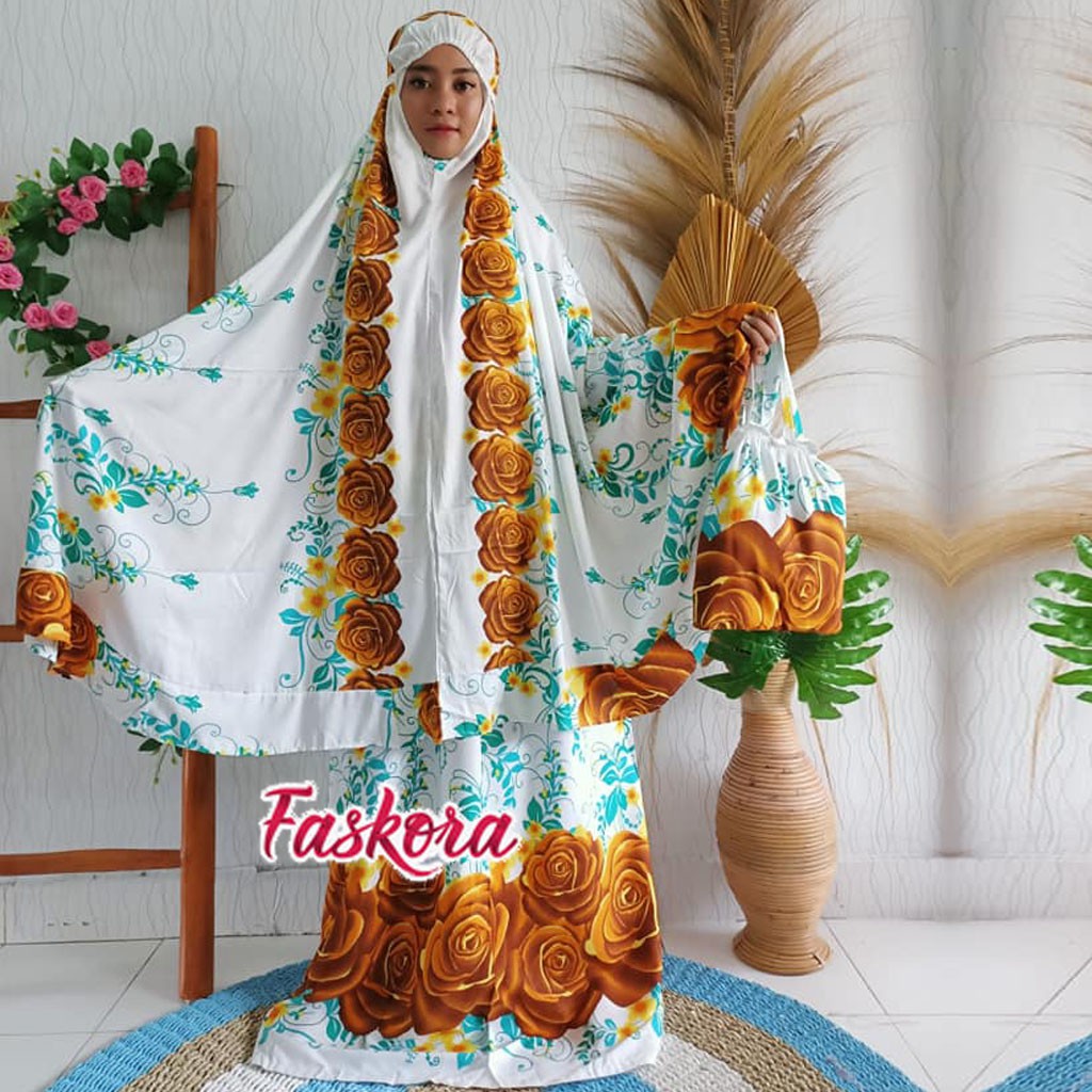 Mukena Jumbo Bali Dewasa Mawar Clasik / Mukena Rayon Jumbo Motif Bunga / Telekung Mukena Dewasa Bali