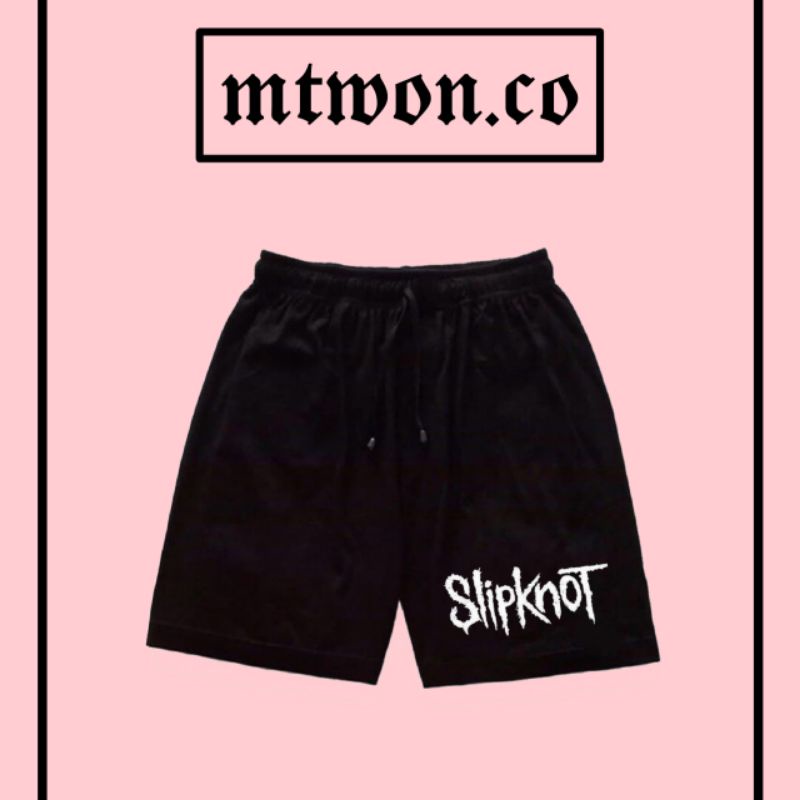 CELANA PENDEK BAND SLIPKNOT ROCK METAL PUNK BOXER HITAM MOTIF SHORTPANTS BRAND DISTRO PRIA WANITA DE