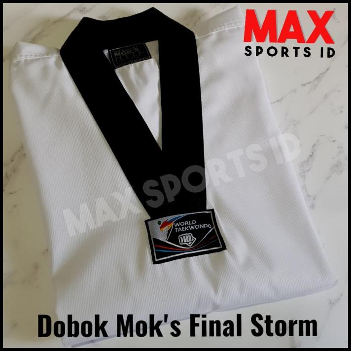 Dobok Moks Final Storm Senior Seragam Taekwondo Kerah Hitam