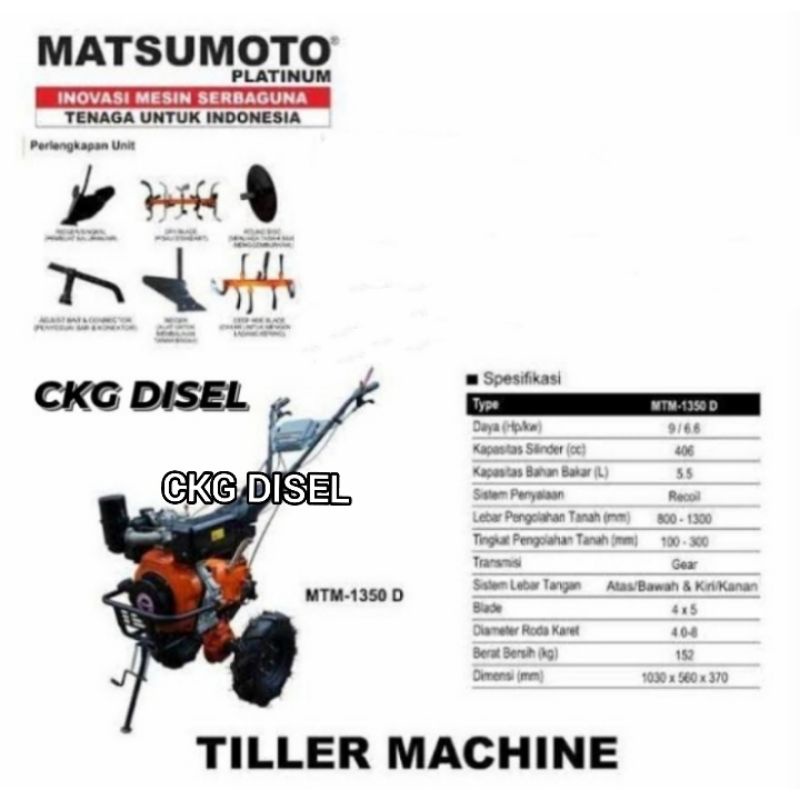 Traktor Diesel Tiller Meachine Matsumoto MTM-1350 D MTM 1350D