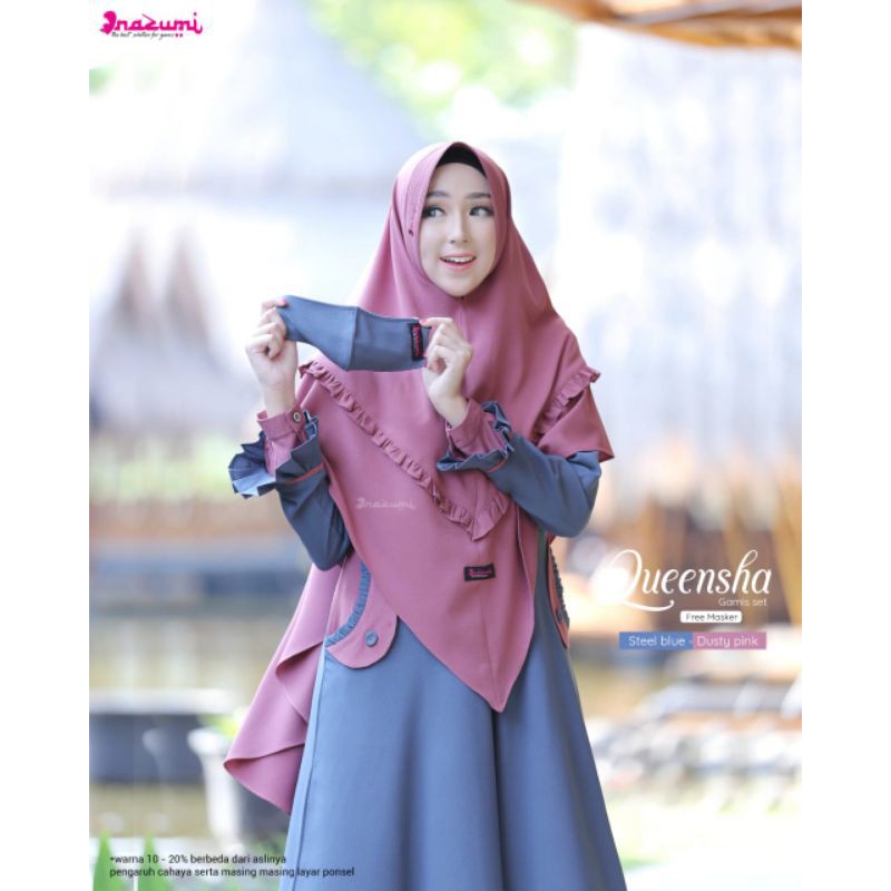 Gamis polos set hijab queensha by Nazumi