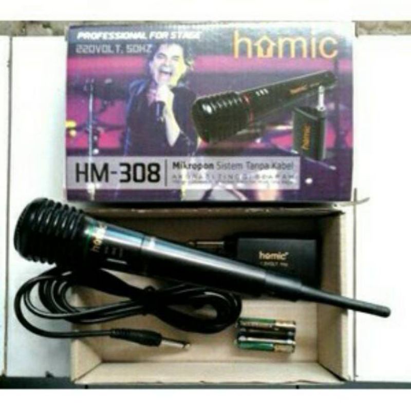 microphone wireles 2in1 HOMIC HM 308 mic wireless( BISA WIRELESS DAN KABEL )