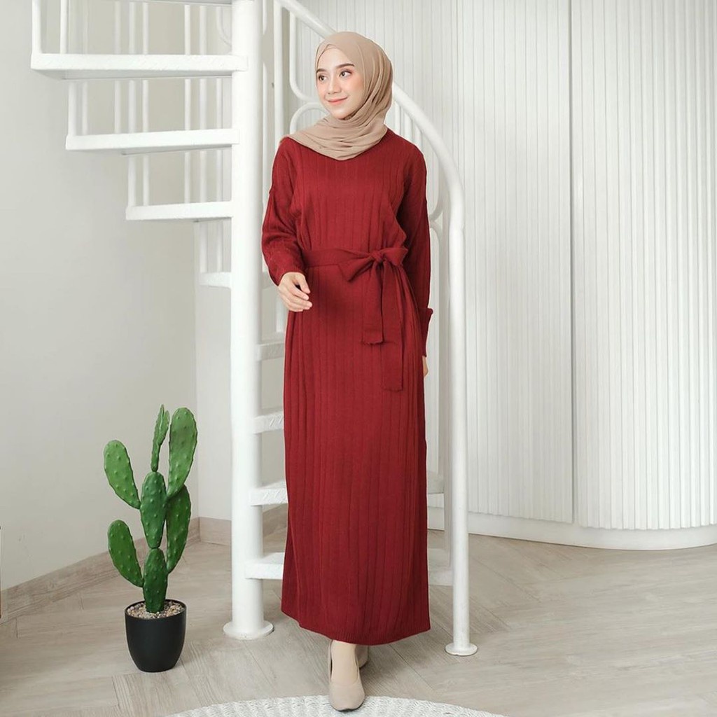 Gamis Rajut Wanita Adora All Size Fit XL Bahan Rajut Halus Lembut