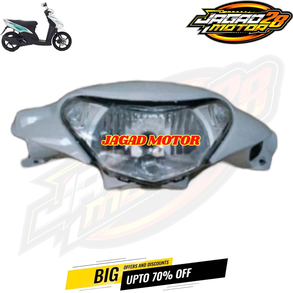 Batok Depan Dan Reflektor Lampu Depan Yamaha Mio Smile Warna Putih / Batok Kepala Depan Set Lampu Depan Yamaha Mio Smile Warna Putih / Batok Depan Mio Smile Putih Set Lampu Depan / Batok Depan Mio Smile Smile Dan Lampu Reflektor Depan