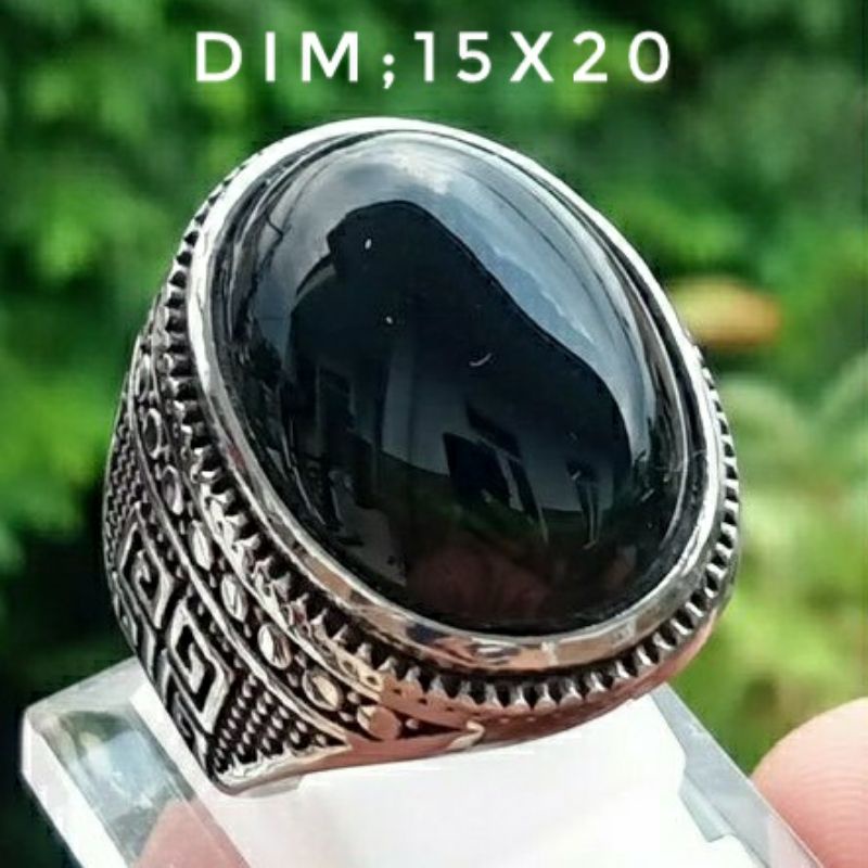 Cincin Batu Kecubung wulung Hitam pekat Tembus Senter