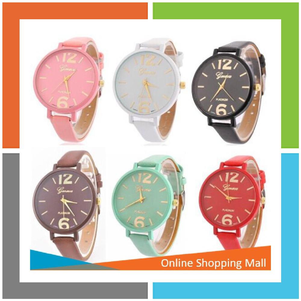 OSM - J031 Jam Tangan Geneva Platinum Arloji Analog Jam Cewek Tali Kulit Quartz