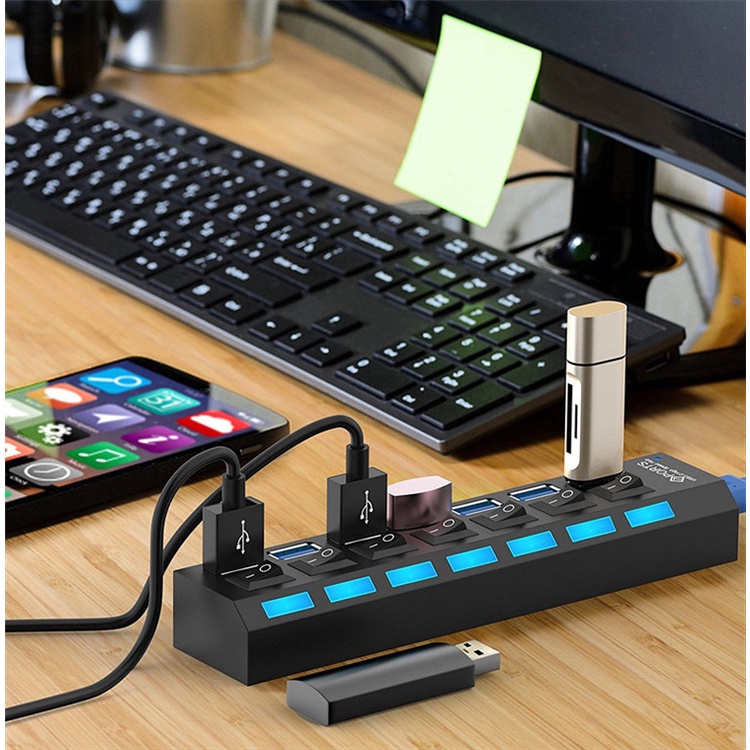 USB PORT tombol on off adapter usb hub portable port usb extender 4 in 1 dan 7 in 1 Sambungan colokan kabel mouse flashdisk keyboard printer usb port hub