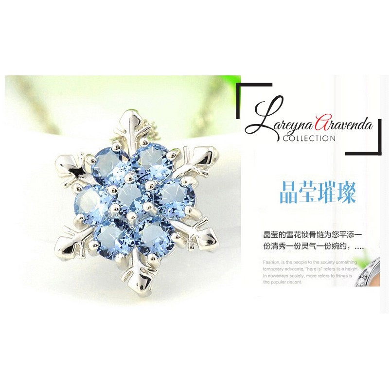 Kalung Wanita Titanium Model Liontin Snow Crystal Kristal Biru KL053