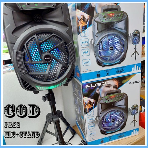 SPEAKER BLUETHOOT KARAOKE FLECO F 8863 FREE STAND X + MIC KARAOKE MANTAP