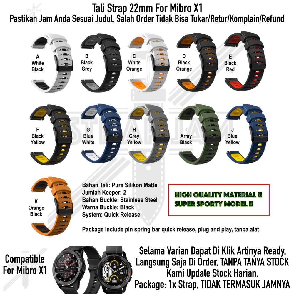 GTO Tali Jam Tangan Mibro X1 - Strap 22mm Rubber Silikon Sporty Keren