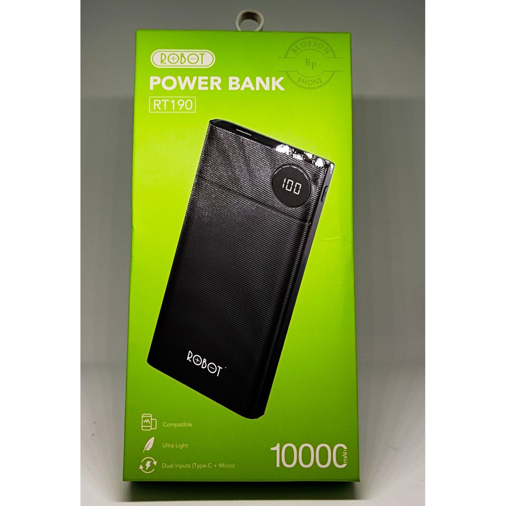 POWER BANK ROBOT RT190 ( 10000mAh ) 2 Port USB Fast Charging With LCD