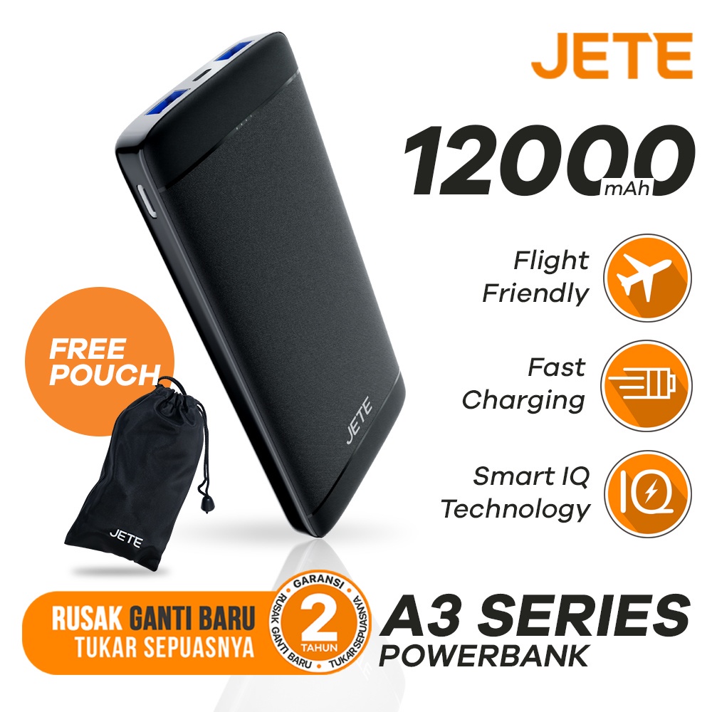 PowerBank 12000 MaH Fast Charging | Quick Charge | Smart IQ Technology   JETE A3  - Garansi 2 Tahun