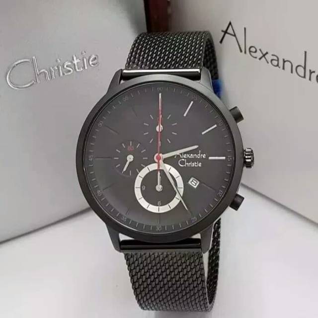 JAM TANGAN PRIA ALEXANDRE CHRISTIE COWOK FULL BLACK TALI RANTAI PASIR ORIGINAL AC 6498 HITAM LAKI