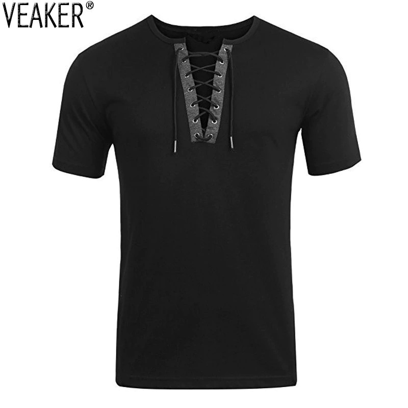 Terlaris 2018 Baru Pria Seksi V Leher Perban T-shirt Lengan Pendek T Shirt Pria Hitam Putih Abu-abu